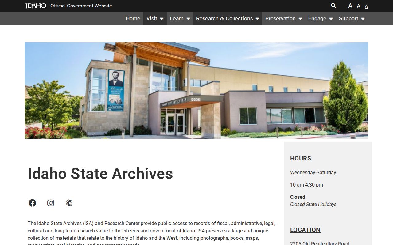 Idaho State Archives research and access page for historical county records