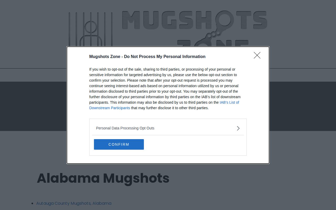 Mugshots.zone main page checked during the Clark County third-party source review